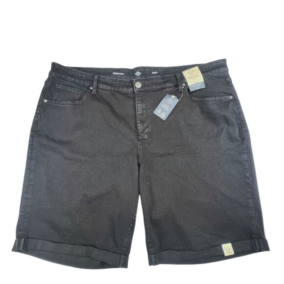 St John’s Bay Shorts Womens 28W Black Bermuda Rolled Cuff Tummy Control Denim - Picture 1 of 15